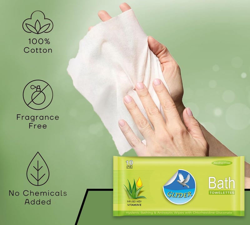 Glider Bed Bath Wipes, Enriched with Aloe Vera and Vitamin E (Pack of 3 (30 Wipes) - Image 3