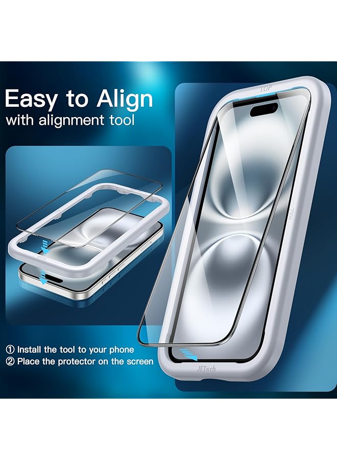 جي تيك واقي شاشة بتغطية كاملة لهاتف آيفون 16 مقاس 6.1 بوصة بحافة سوداء من الزجاج المقوى مع أداة تثبيت سهلة، عبوة من 3 قطع شفافة عالية الدقة - Image 4