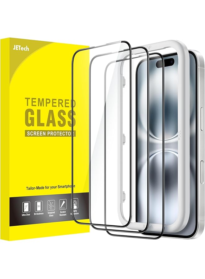 جي تيك واقي شاشة بتغطية كاملة لهاتف آيفون 16 مقاس 6.1 بوصة بحافة سوداء من الزجاج المقوى مع أداة تثبيت سهلة، عبوة من 3 قطع شفافة عالية الدقة - Image 1