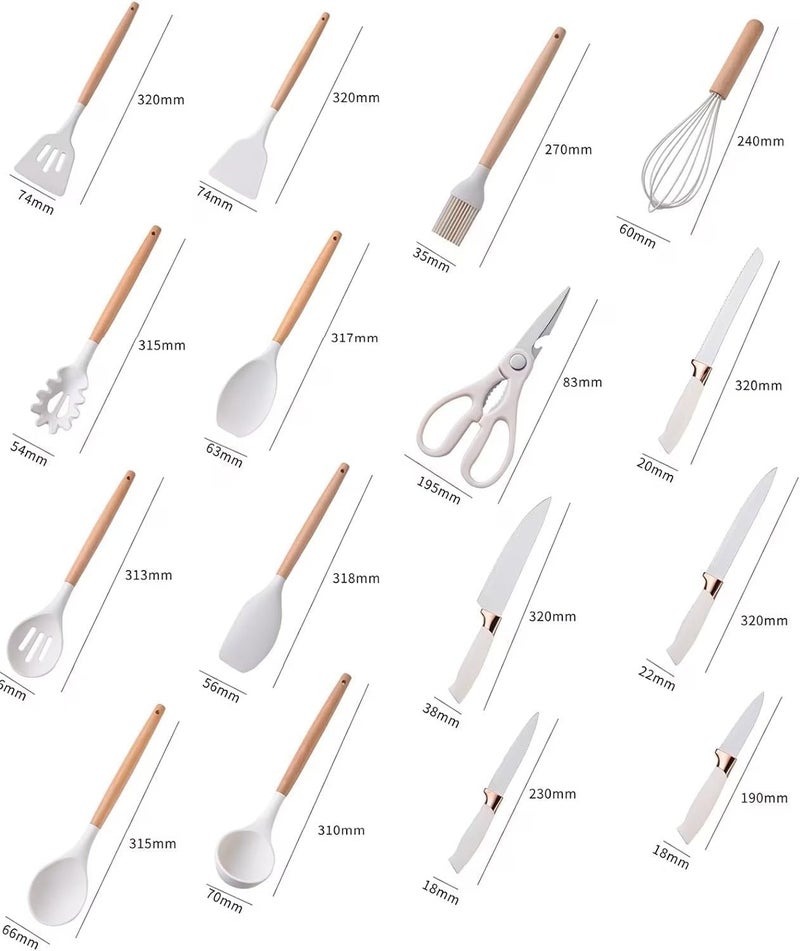 LIPSA ENTERPRISE Silicon Spatula Set with Knife Set | BPA-Free & Food Grade Silicon | Non-Stick Cookware Set of 19 | Cooking & Baking Essentials | Heat Resistant | Dishwasher Safe (White 19 Piece) - Image 2
