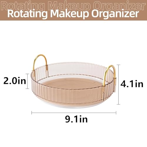 Xpandio Rotating Makeup Organizer for Vanity, Skincare Clear Make Up Storage Perfume Organizers Cosmetic Dresser Organizer Countertop 360 Spinning (Amber Gold, 1 Tier) - Image 2