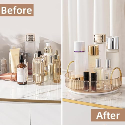 Xpandio Rotating Makeup Organizer for Vanity, Skincare Clear Make Up Storage Perfume Organizers Cosmetic Dresser Organizer Countertop 360 Spinning (Amber Gold, 1 Tier) - Image 5