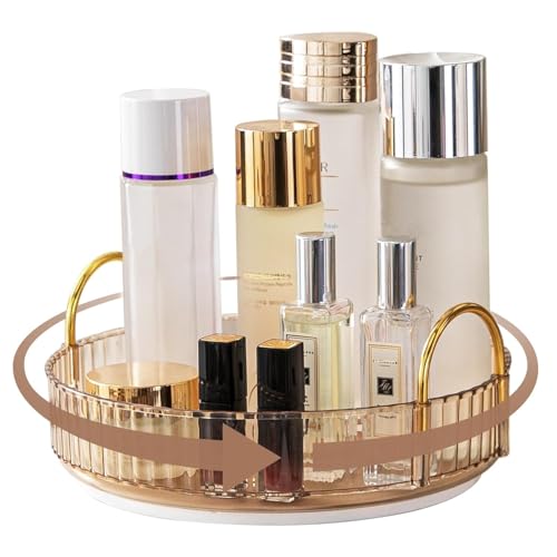 Xpandio Rotating Makeup Organizer for Vanity, Skincare Clear Make Up Storage Perfume Organizers Cosmetic Dresser Organizer Countertop 360 Spinning (Amber Gold, 1 Tier) - Image 1