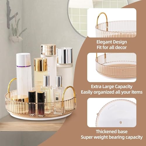 Xpandio Rotating Makeup Organizer for Vanity, Skincare Clear Make Up Storage Perfume Organizers Cosmetic Dresser Organizer Countertop 360 Spinning (Amber Gold, 1 Tier) - Image 4