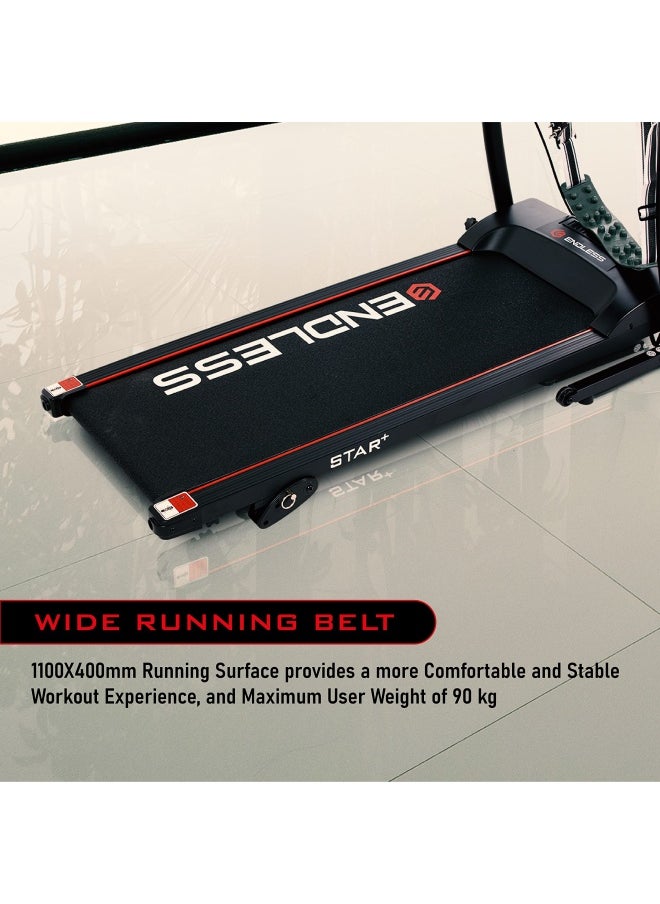 ENDLESS  جهاز جري كهربائي من Star Treadmill (2.5 HP Peak) | جهاز تدليك مدمج | شاشة LED تفاعلية | مستشعر معدل ضربات القلب | مكبر صوت مدمج مع مدخل Aux | حزام جري عريض  - Image 5