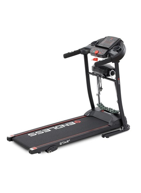 جهاز جري كهربائي من Star Treadmill (2.5 HP Peak) | جهاز تدليك مدمج | شاشة LED تفاعلية | مستشعر معدل ضربات القلب | مكبر صوت مدمج مع مدخل Aux | حزام جري عريض