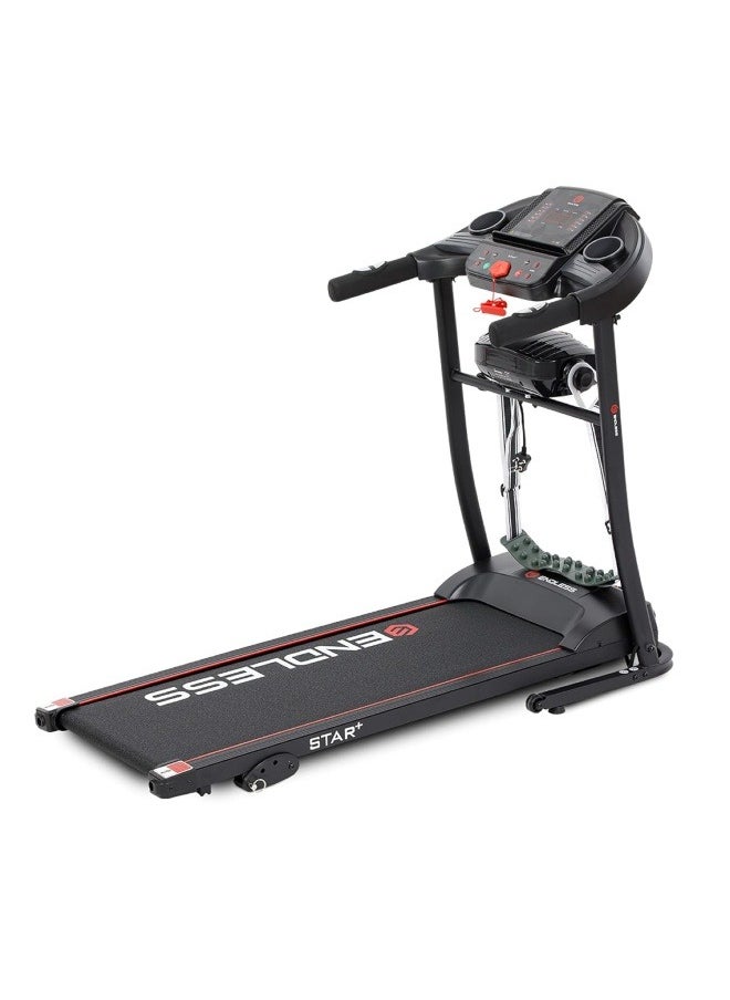 ENDLESS  جهاز جري كهربائي من Star Treadmill (2.5 HP Peak) | جهاز تدليك مدمج | شاشة LED تفاعلية | مستشعر معدل ضربات القلب | مكبر صوت مدمج مع مدخل Aux | حزام جري عريض  - Image 1