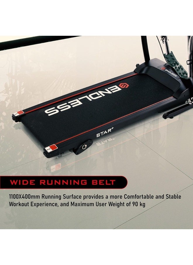 ENDLESS  جهاز جري كهربائي من Star Treadmill (2.5 HP Peak) | جهاز تدليك مدمج | شاشة LED تفاعلية | مستشعر معدل ضربات القلب | مكبر صوت مدمج مع مدخل Aux | حزام جري عريض  - Image 2