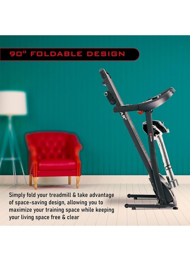 ENDLESS  جهاز جري كهربائي من Star Treadmill (2.5 HP Peak) | جهاز تدليك مدمج | شاشة LED تفاعلية | مستشعر معدل ضربات القلب | مكبر صوت مدمج مع مدخل Aux | حزام جري عريض  - Image 4