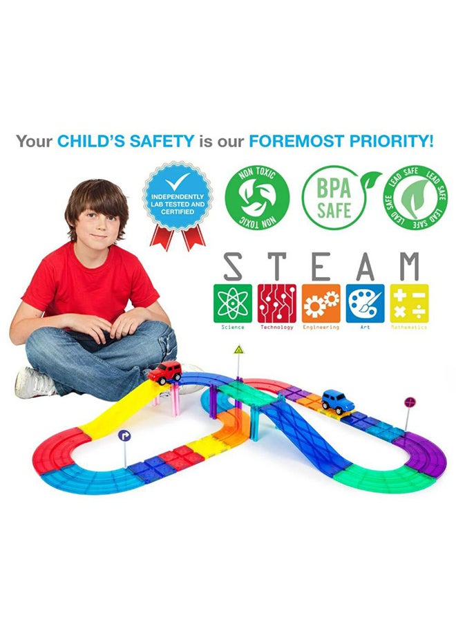 PicassoTiles مجموعة ألعاب تعليمية لبناء مضمار سباق السيارات المغناطيسية 30 قطعة للأولاد والبنات من عمر 3 سنوات وما فوق - Image 2