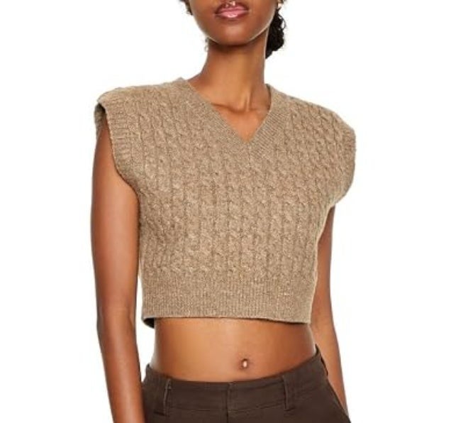 FOREVER 21 Cropped Cable Knit Sweater Vest - Image 1
