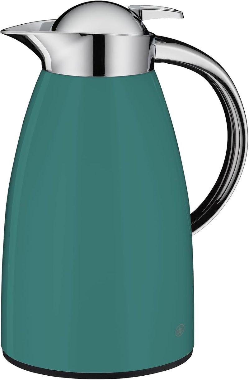 Alfi SIGNO 1.0 L Green Matt Stainless Steel Vacuum Flask with Hygienic Tempered Glass Insert, Screw Cap with Comfortable Push Button, Ergonomic Handle, with One Hand, Ideal as a Coffee Pot, Teapot - Image 1