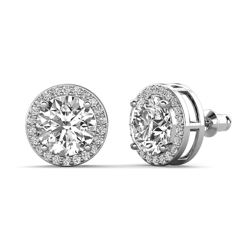 Cate & Chloe Ariel 18k White Gold Plated Halo Stud Earrings For Women | Sterling Silver Stud with Round Cut Crystals, Cubic Zirconia Silver Earring Set, Gift for Her on Christmas, Anniversary - Image 1