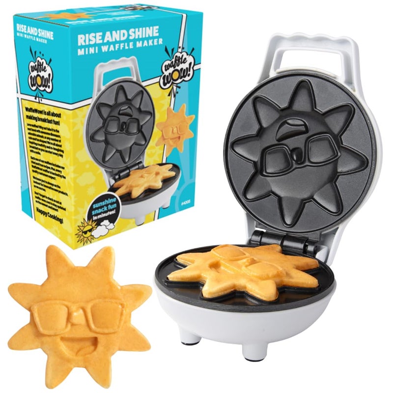 CucinaPro Rise & Shine Mini Sun Waffle Maker - Personal-Sized 4" Sunshine Smile Individual Waffles for Kids, Adults- Cute Non-Stick Electric Waffler Iron- Back to School Morning Breakfast or Fun Holiday Gift  - Image 1