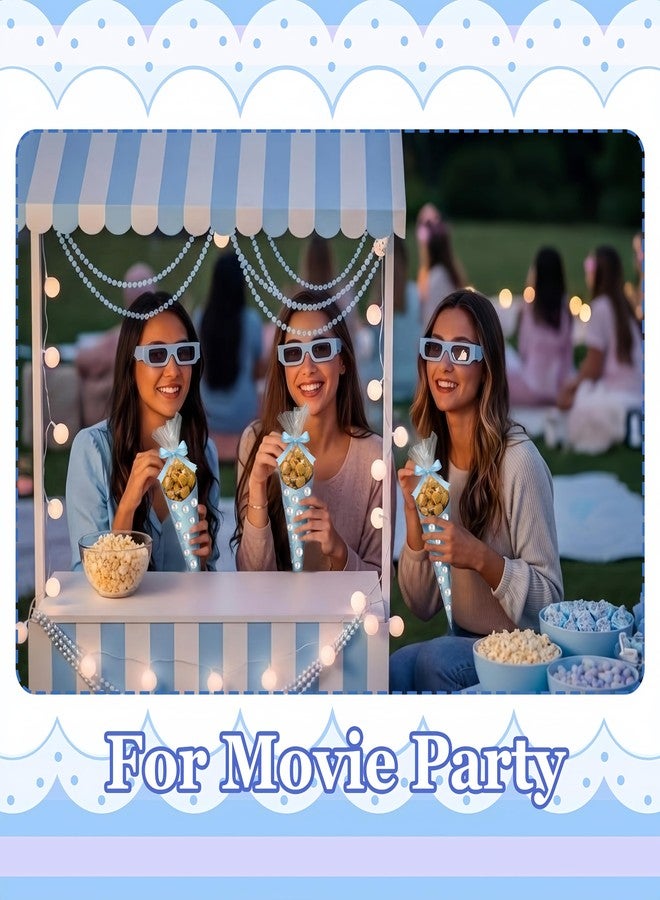 ForraFun 321 Pcs Wedding Blue Bow Cone Bag Set DlY Sweet Cones Shaped Treat Bags Blue Card Paper, Bow and Pearl Patches for Party Favors Sweet Snack Popcorn Packing Gift - Image 4