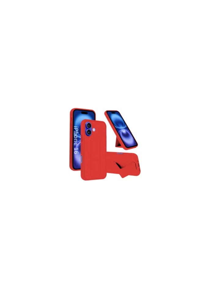 CATANES (for Apple iPhone 16) Case Premium PU Leather Back Cover with Stand Function Shockproof and Anti Scratch Finger Grip Case Cover / Red - Image 1