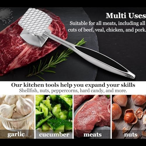 RASOIWARE Gourmet Multi Sided Meat Hammer - Meat Tenderizer for Pounding Meats, Nuts, Shellfish, ect, Hang Hole for Easy Storage, Hand Wash, Both Size - Image 5