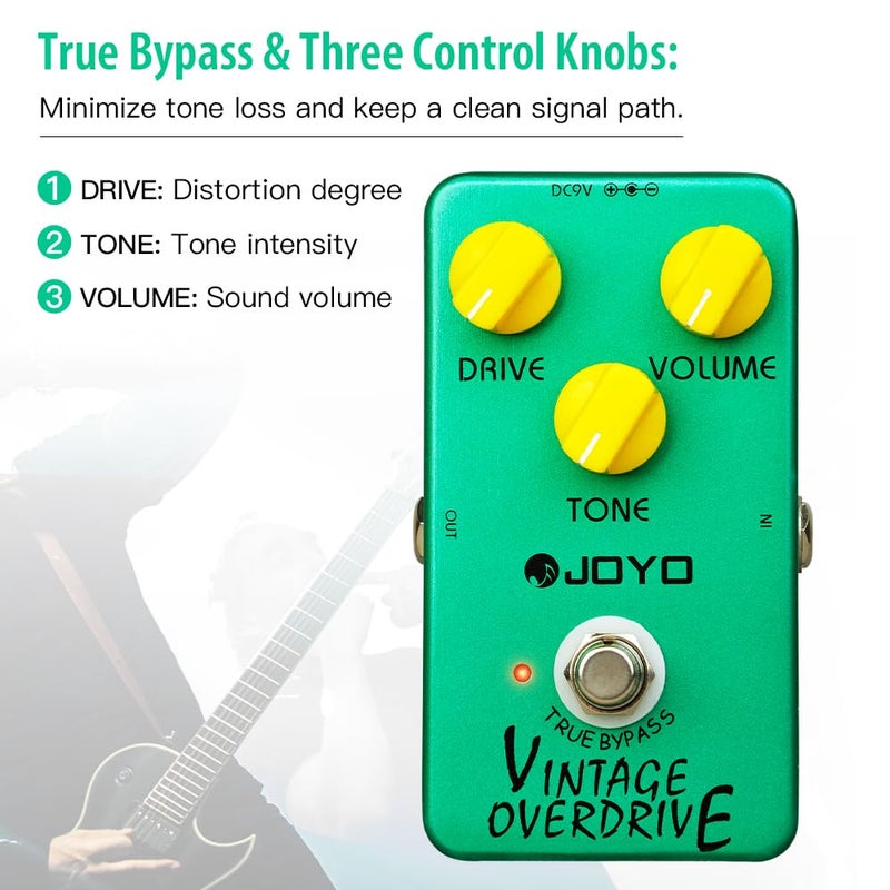 JOYO Vintage Overdrive Pedal Classic Tone for Electric Guitar Effect - True Bypass (JF-01) - Image 4