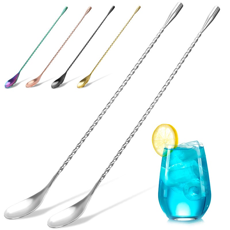 YOTIPP 2-Pack 12 Inches Stainless Steel Bartender Mixing Spoon Cocktail Stirrers, Spiral Pattern Bar Spoon Stirring Spoon with Long Handle - Image 1