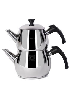 Serenk Traditional Stainless Steel Turkish Tea Pot,1L Upper 1.5L Lower Double Tea Pots, Stove Top Turkish Tea Kettle, Rapid Boil Turkish Teapot with Insulation Base, Kettle and Tea Pot Set, Serenk Modernist Series  - Image 1