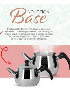 Serenk Traditional Stainless Steel Turkish Tea Pot,1L Upper 1.5L Lower Double Tea Pots, Stove Top Turkish Tea Kettle, Rapid Boil Turkish Teapot with Insulation Base, Kettle and Tea Pot Set, Serenk Modernist Series  - Image 4