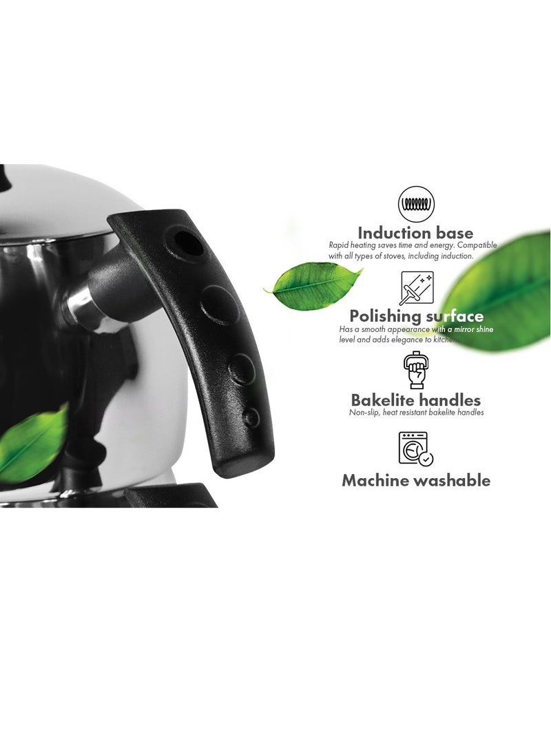 Serenk - Traditional Stainless Steel Turkish Tea Pot,1L Upper 1.5L Lower Double Tea Pots, Stove Top Turkish Tea Kettle, Rapid Boil Turkish Teapot with Insulation Base, Kettle and Tea Pot Set, Serenk Modernist Series - Image 1