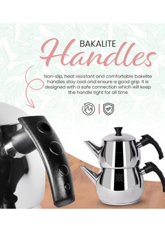 Serenk Traditional Stainless Steel Turkish Tea Pot,1L Upper 1.5L Lower Double Tea Pots, Stove Top Turkish Tea Kettle, Rapid Boil Turkish Teapot with Insulation Base, Kettle and Tea Pot Set, Serenk Modernist Series  - Image 5