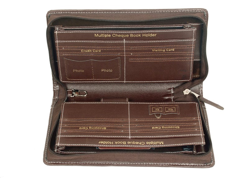 Sukeshcraft Cheque Book Holder for 8 Cheque Books | Multi-Pocket Rexine Organizer I Locker Key Holder | Handy 6.25 × 10.80 × 1.80 inch. Size – Coffee Brown - Image 5