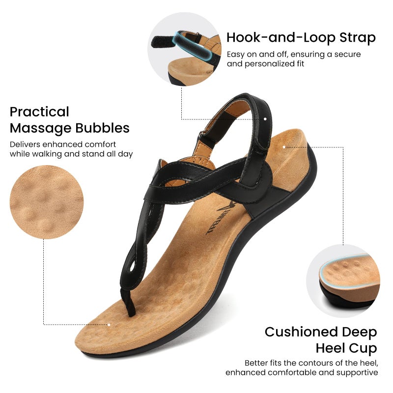 Athlefit Womens Black Orthopedic Arch Support Sandals Casual Summer Walking Adjustable Thong Sandals for Women Size 10 - Image 4