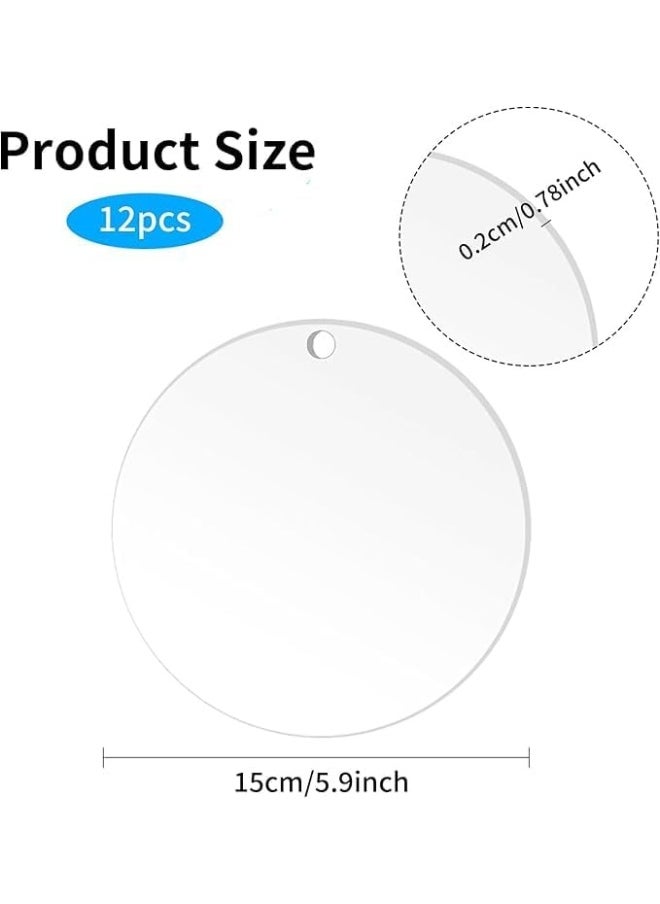Horoof Home Horoof Home® 12-Pack Clear Acrylic Discs – 15cm Round Acrylic Blanks, 2mm Thick Transparent Acrylic Sheet with Hole for DIY Crafts, Painting, Laser Cutting, and Personalized Projects  - Image 2