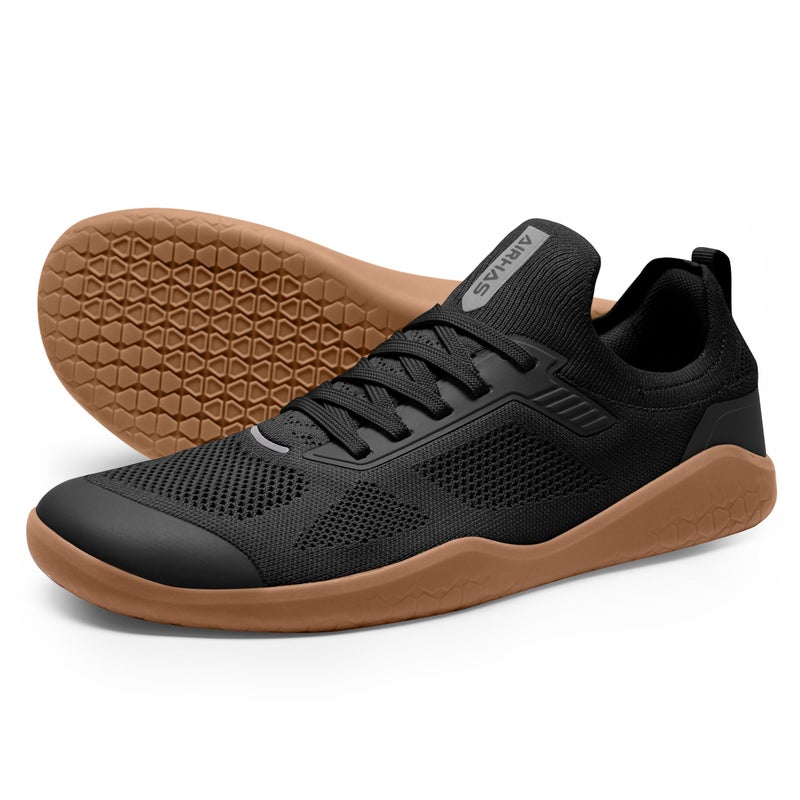 AIRHAS Men's Barefoot Shoes Zero Drop Anatomical Toe Box Minimalist Sneakers for Gym Workout Walking (Black/Gum,10.5) - Image 1