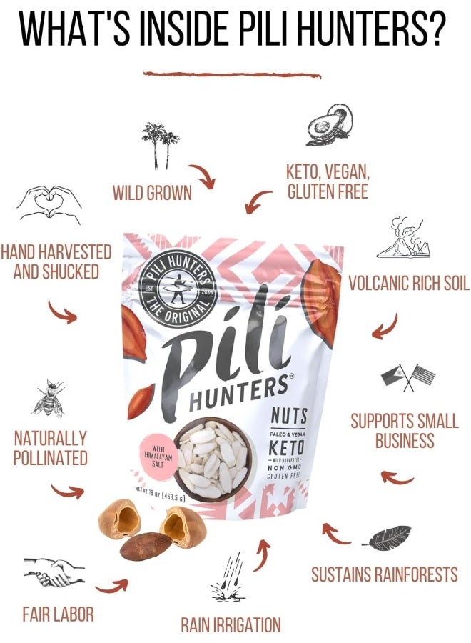 Pili Hunters - Wild Sprouted Pili Nuts, Himalayan Salt (1 lb Bag) Keto/Paleo/Vegan Snacks, Low Carb Energy, Gluten Free, No Sugar Added, Superfood, The Original - Image 4