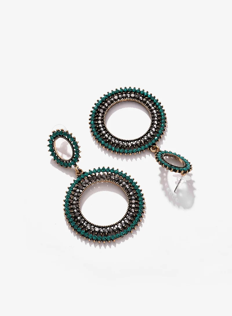 SOHI Green Circular Designer Stone Artificial Drop Earring Jewellery