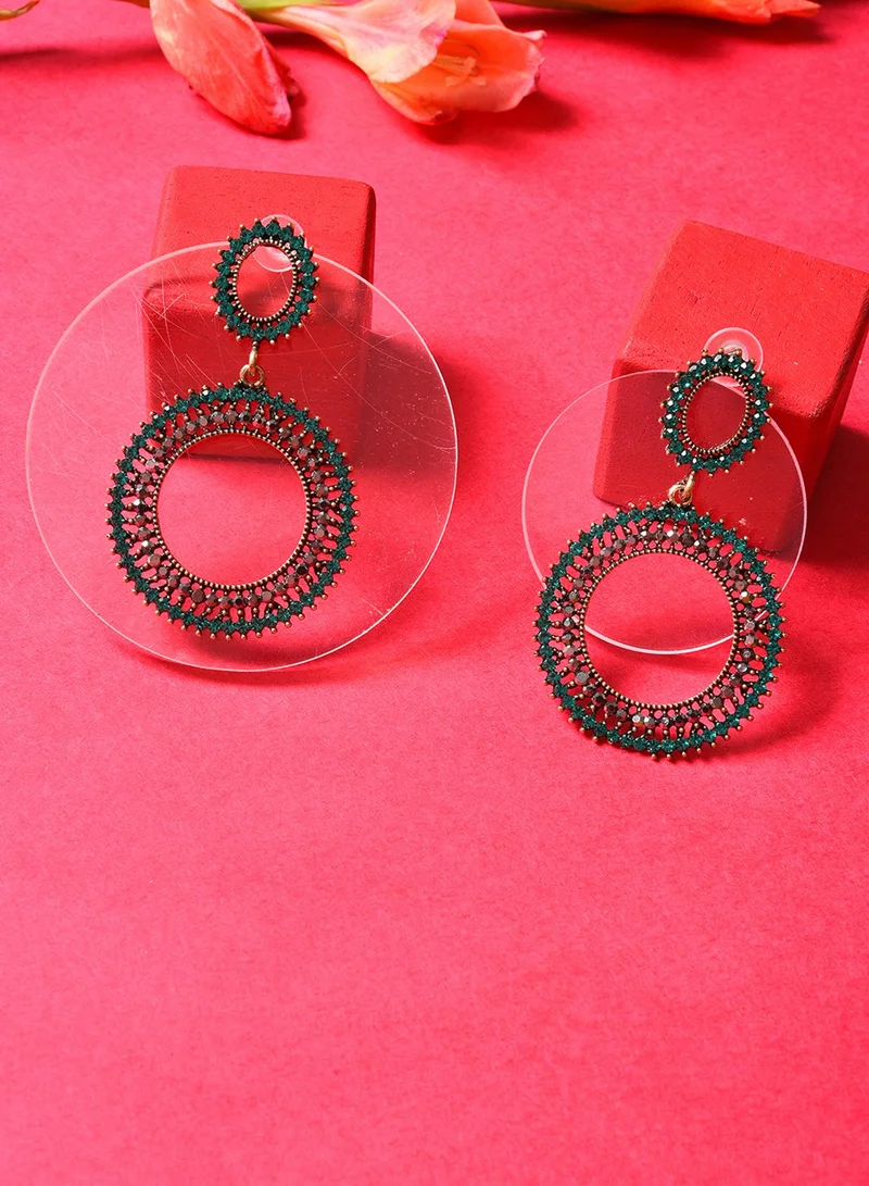 SOHI Green Circular Designer Stone Artificial Drop Earring Jewellery