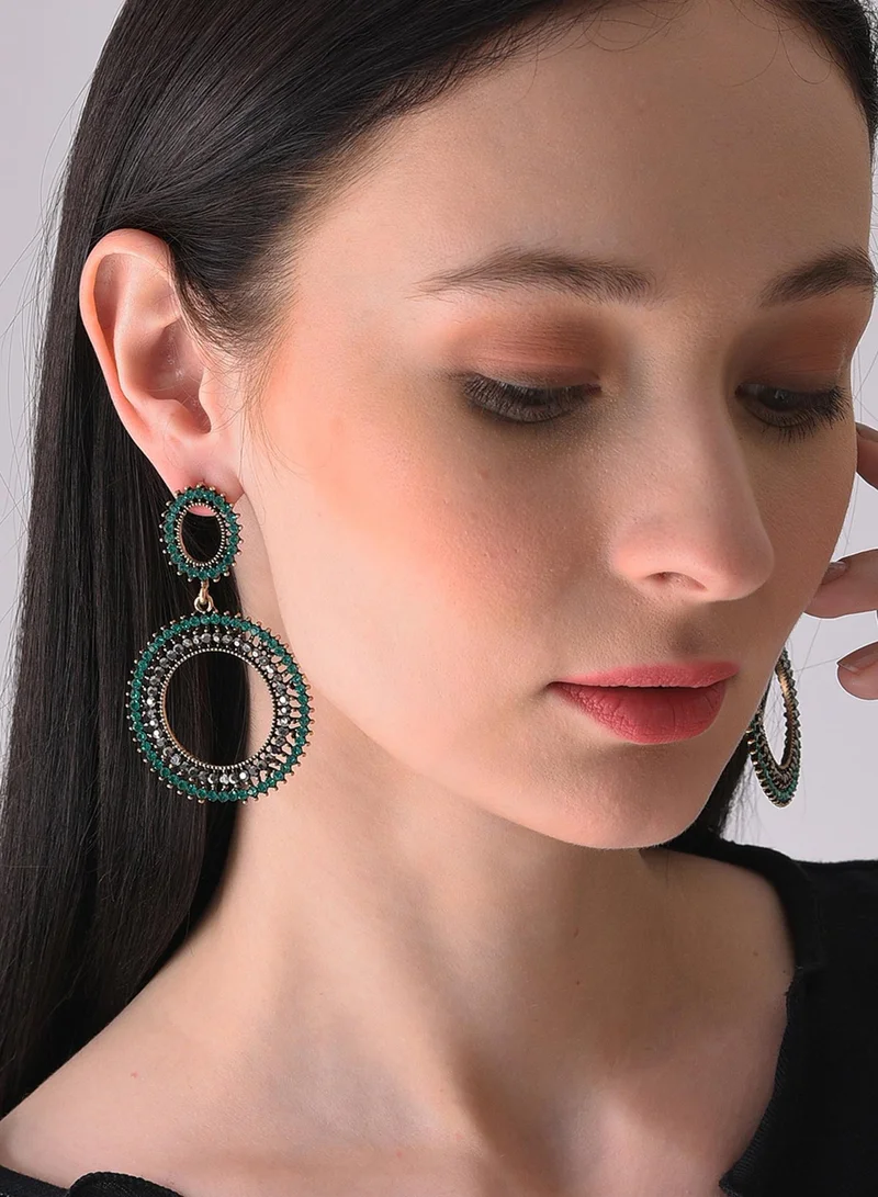 SOHI Green Circular Designer Stone Artificial Drop Earring Jewellery