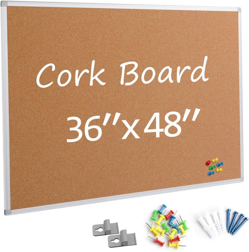 Board2by Bulletin Board 36 x 48, Silver Aluminium Framed 4x3 Large Wall Mounted Cork Office Notice Pin Board - Image 1
