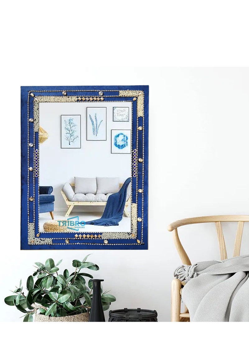 TriBro - Rectangle Shape New Look Handmade Wall Mirror with Blue White and Golden Colour Size 45.7 x 61cm x 10mm - Image 1