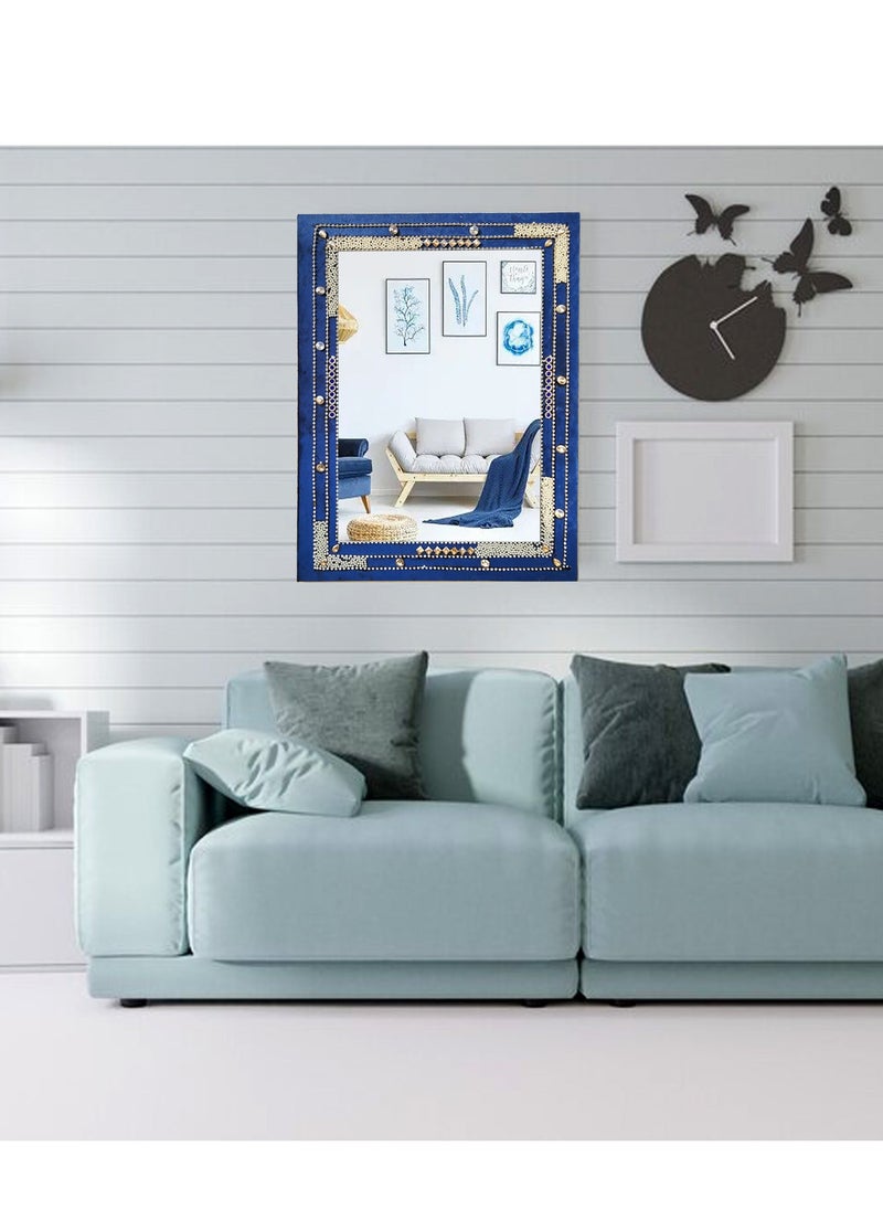 TriBro - Rectangle Shape New Look Handmade Wall Mirror with Blue White and Golden Colour Size 45.7 x 61cm x 10mm - Image 1