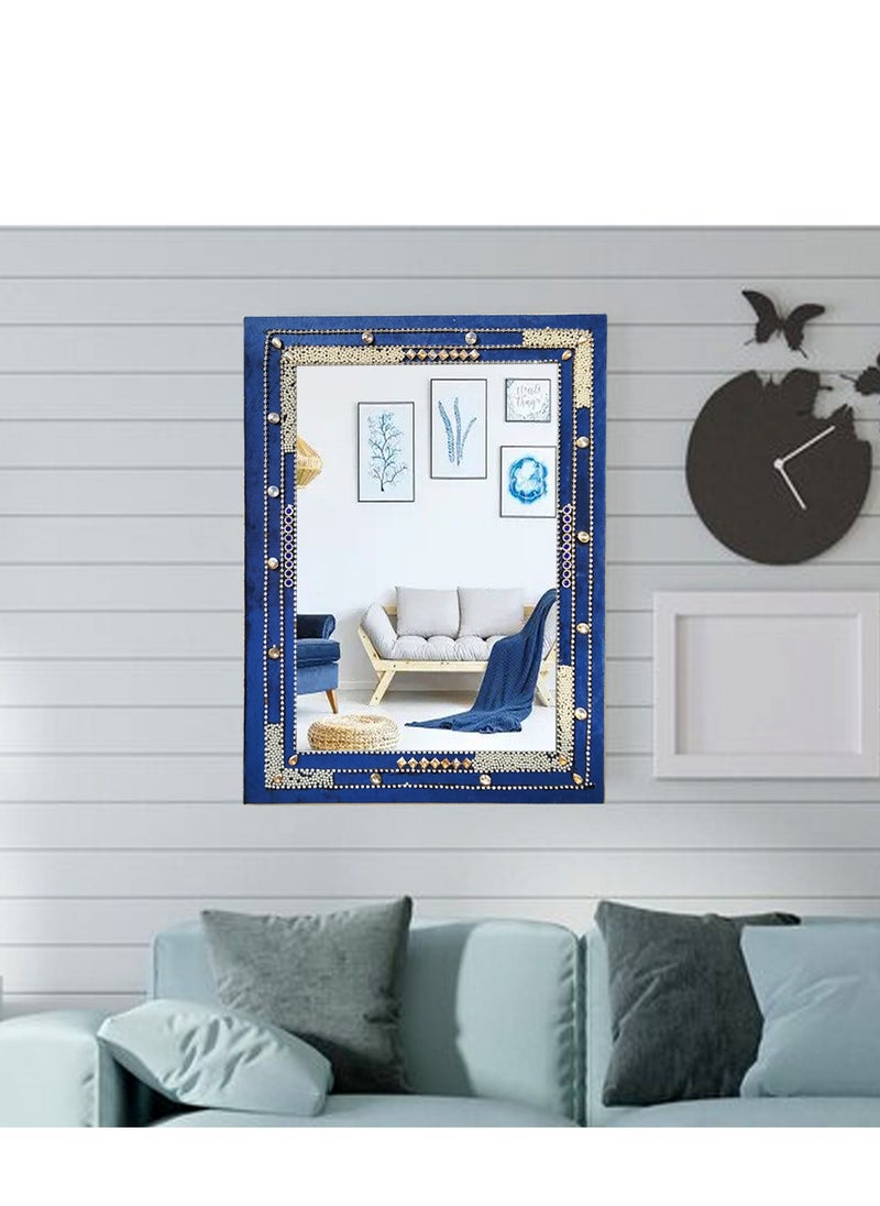 TriBro - Rectangle Shape New Look Handmade Wall Mirror with Blue White and Golden Colour Size 45.7 x 61cm x 10mm - Image 1