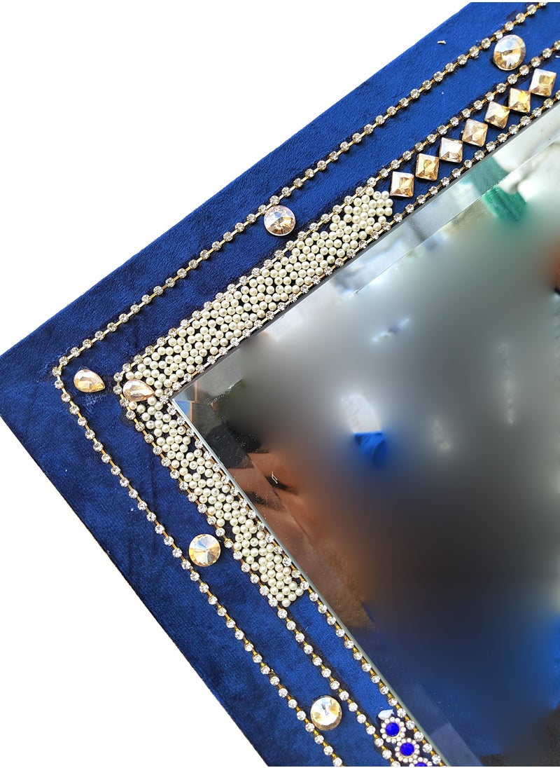 TriBro - Rectangle Shape New Look Handmade Wall Mirror with Blue White and Golden Colour Size 45.7 x 61cm x 10mm - Image 1