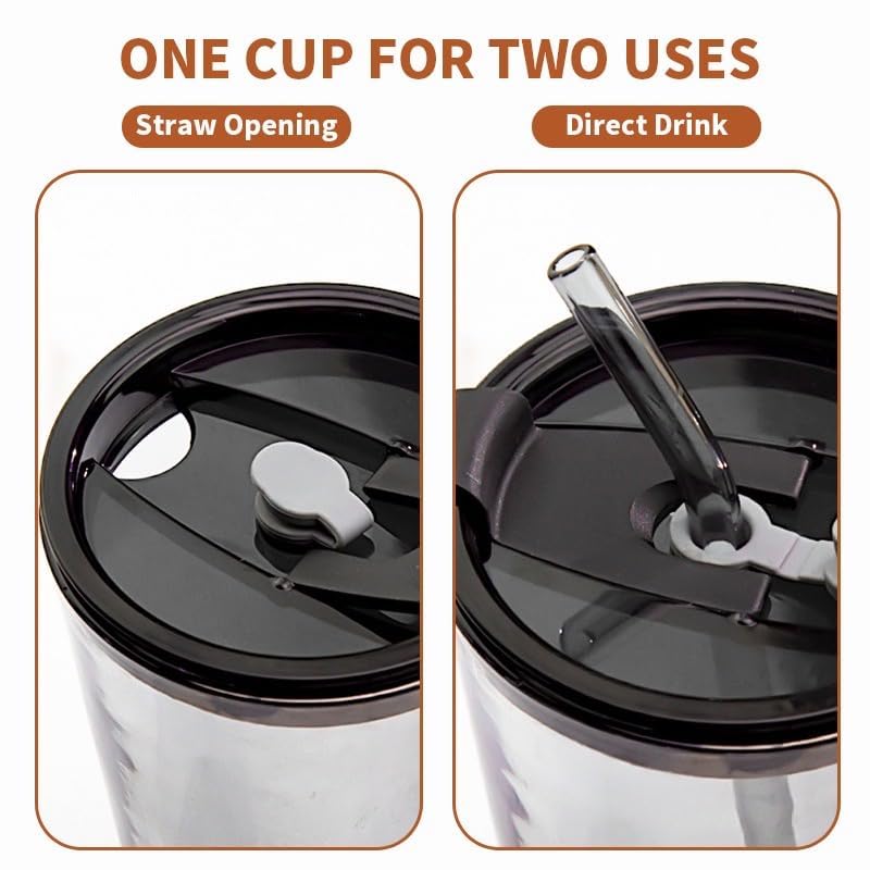 BKQPTL Reusable Glass Coffee Sipper Mugs with Lid Straw 400ml Multipurpose Drinking Glasses Tumbler with Leather Sleeve Cup for Juice Smoothies Iced Tea Cold Hot Drink Cups BrownBlack 2 - Image 4