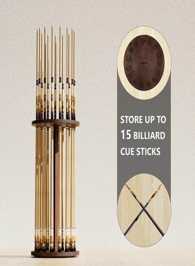Lnmuzm 360° Rotating Natural Wood Pool Stick Holder, Floor Stand Pool Cue Rack Holds 15 Sticks, Storage Organizer for Billiard Room, Easy to Install, Round Base, Great Billiard Gifts for Men - Image 3