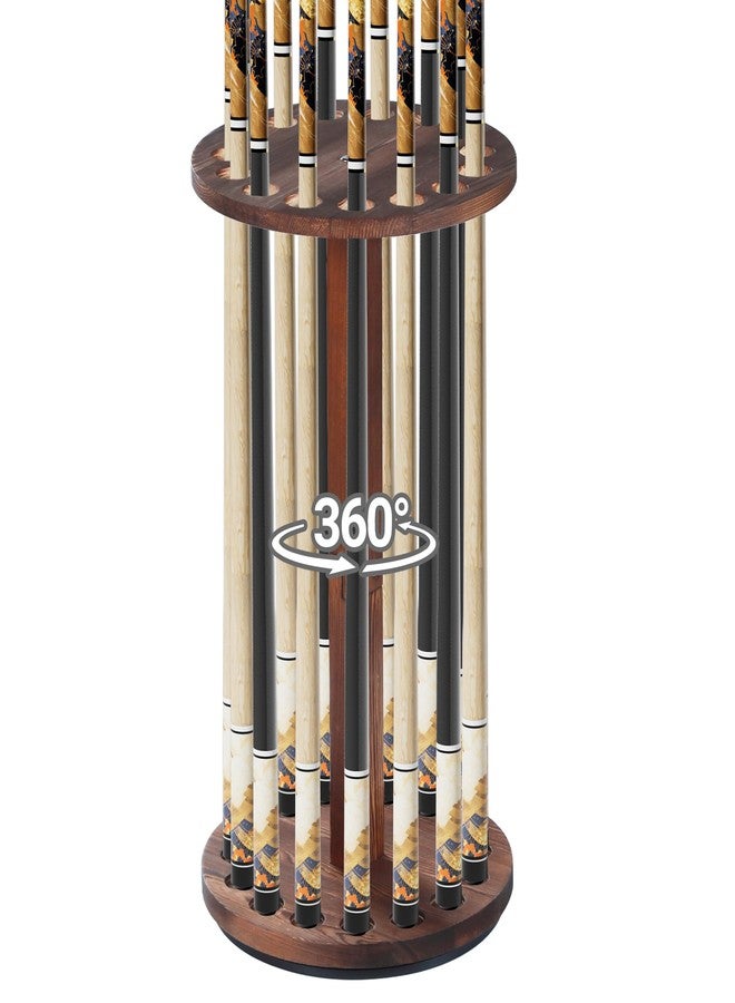 Lnmuzm 360° Rotating Natural Wood Pool Stick Holder, Floor Stand Pool Cue Rack Holds 15 Sticks, Storage Organizer for Billiard Room, Easy to Install, Round Base, Great Billiard Gifts for Men - Image 1