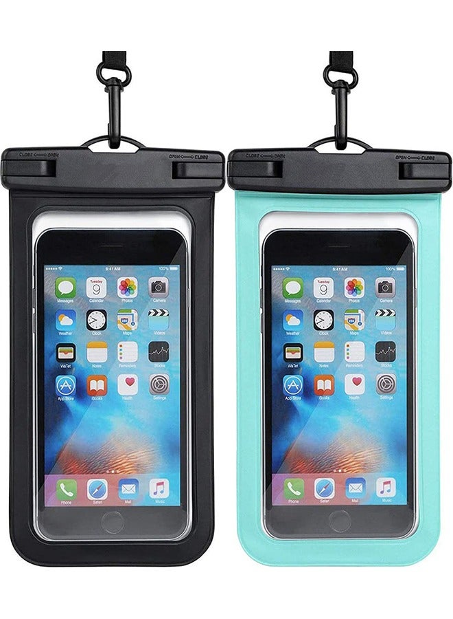 2 حقيبة هاتف محمول مقاومة للماء ، iPhone 16 15 14 13 Pro Max ، IPX8 الهاتف المحمول المجفف الأساسية لرحلات البحرية الشاطئية (أسود + أخضر) - Image 1