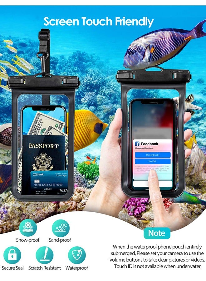 2 حقيبة هاتف محمول مقاومة للماء ، iPhone 16 15 14 13 Pro Max ، IPX8 الهاتف المحمول المجفف الأساسية لرحلات البحرية الشاطئية (أسود + أخضر) - Image 5