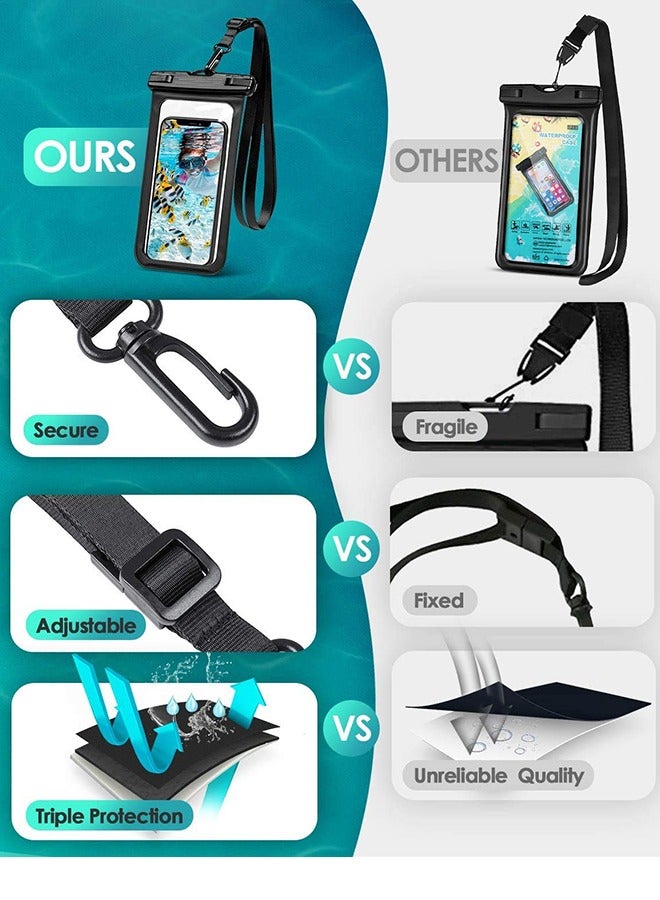 2 حقيبة هاتف محمول مقاومة للماء ، iPhone 16 15 14 13 Pro Max ، IPX8 الهاتف المحمول المجفف الأساسية لرحلات البحرية الشاطئية (أسود + أخضر) - Image 3