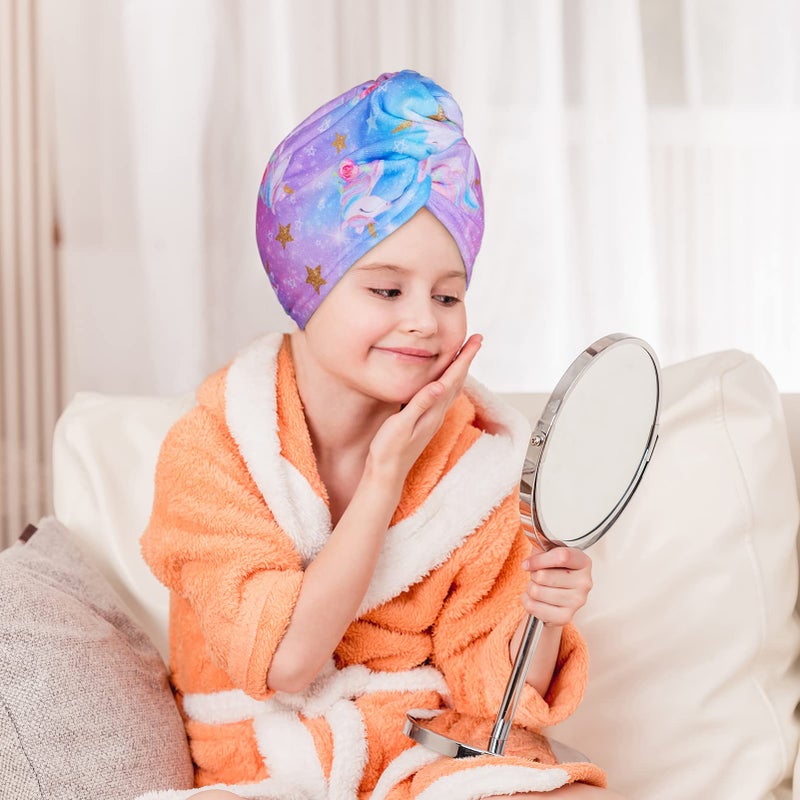 Fiobee Microfiber Hair Towel Wrap For Kid Rapid Drying Towel Absorbent Hair Turbans For Wet Hair With Button Women Girls Long Curly Hair Pack Of 2  Rainbow - Image 4