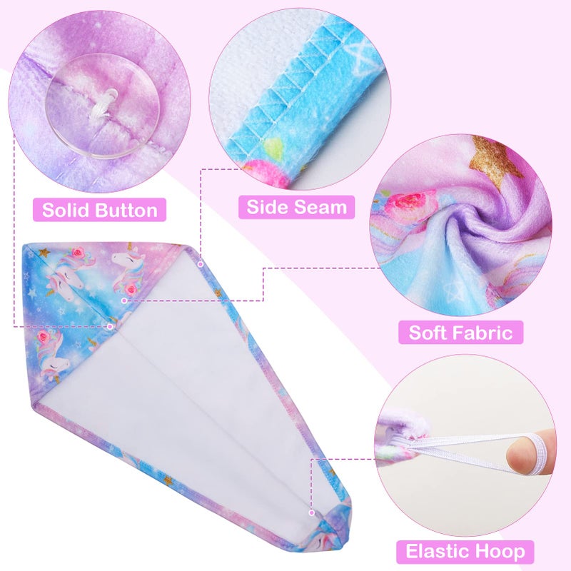 Fiobee Microfiber Hair Towel Wrap For Kid Rapid Drying Towel Absorbent Hair Turbans For Wet Hair With Button Women Girls Long Curly Hair Pack Of 2  Rainbow - Image 5