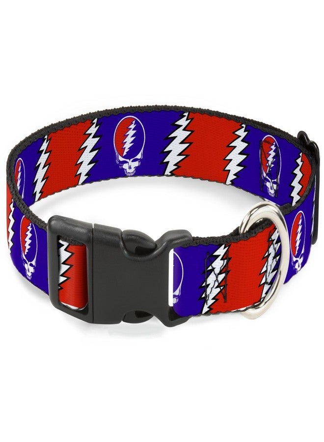 Buckle Down Dog Collar Plastic Clip Steal Your Face Lightning Bolt Repeat Red White Blue 11 to 17 Inches 1.0 Inch Wide - Image 1
