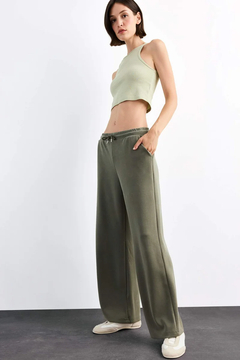 DeFacto Relax Fit Elastic Waist Straight Leg Modal Trousers